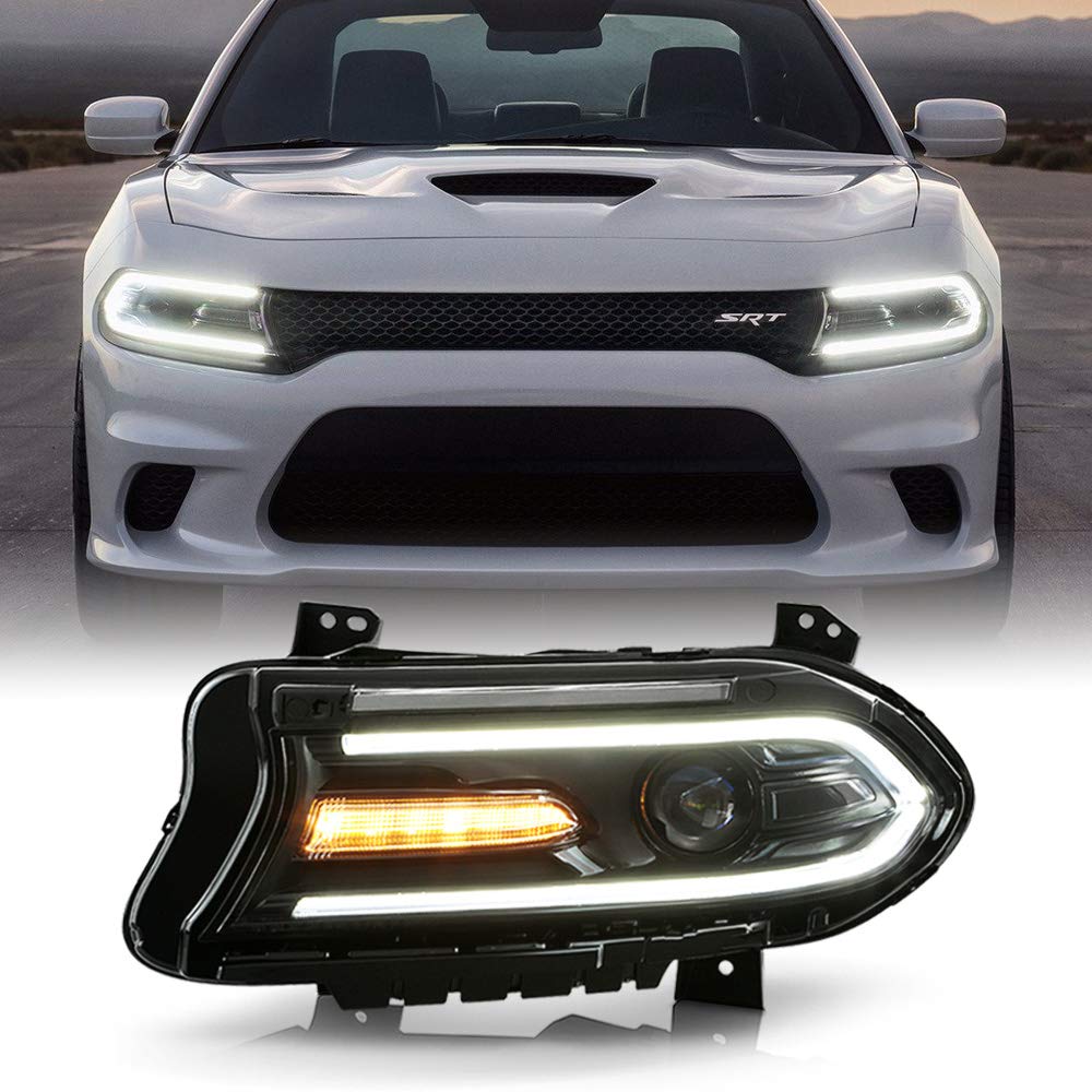 Photo 1 of ACANII - For [Halogen Model] 2015-2022 Dodge Charger LED DRL Tube Projector Headlight Headlamp Driver Side, w/o Logo