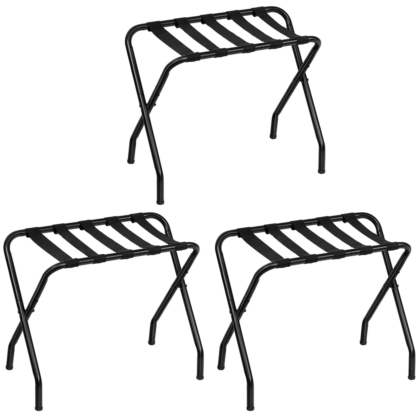 HOOBRO Folding Luggage Rack Pack of 3, Metal Suitcase Stand with Nylon