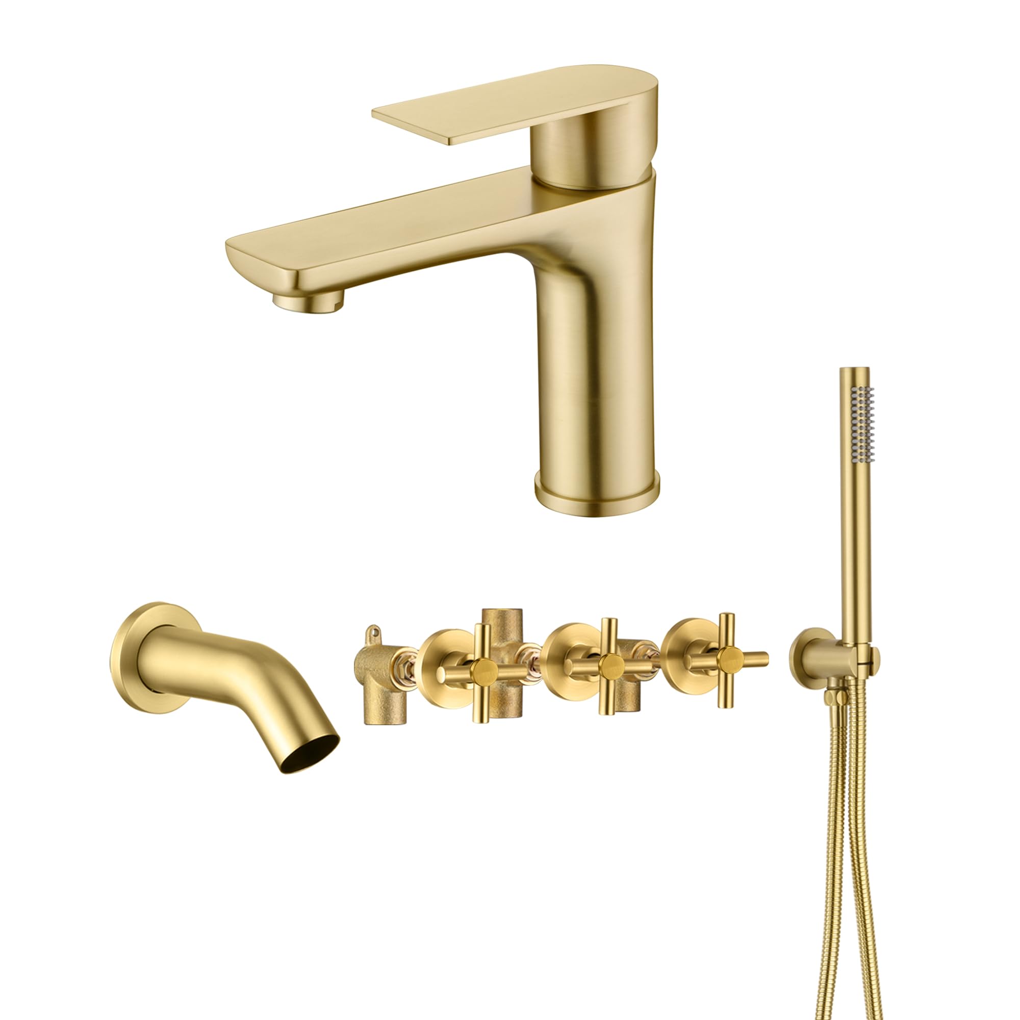 Hcfyauis Wall Mount Tub Faucet S2133bgw + Bathroom Sink Faucet S1425-Bg