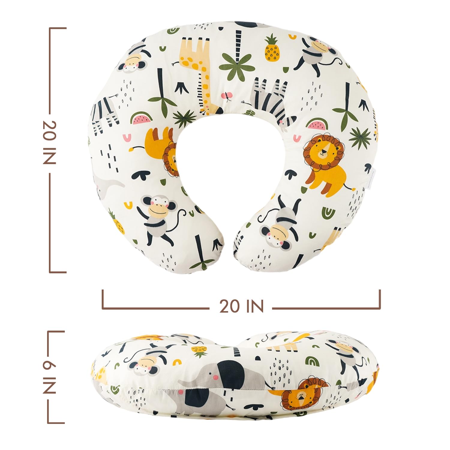 Bunnikins & Clover Cotton Breastfeeding Nursing Pillow with Removable Cover, Nursing and Infant Support Pillow and Positioner for 0-12 Months, Multifunctional Support Cushion for Travel