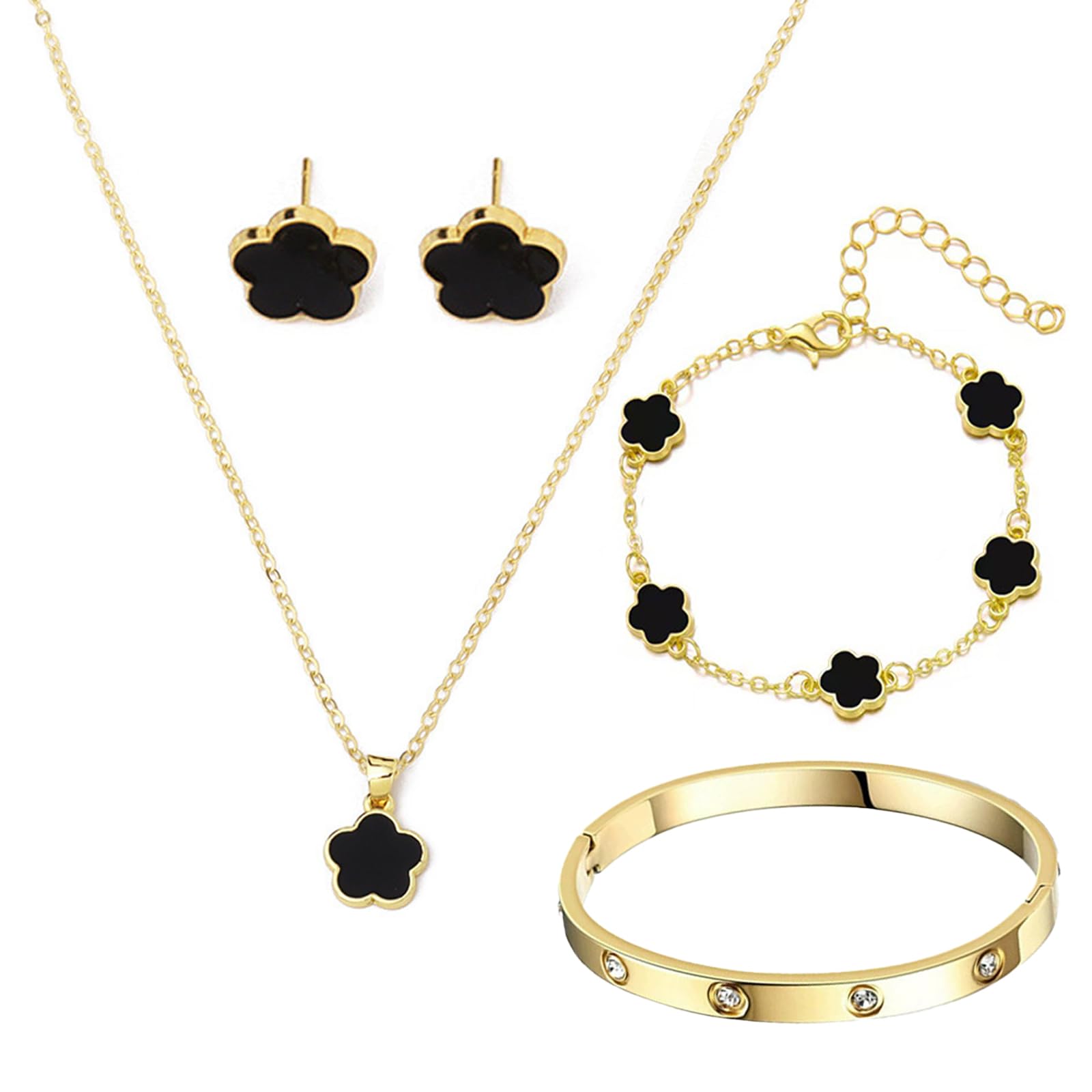 2 stuks damesarmband, 18 K, klaverblad met vier houders, elegant