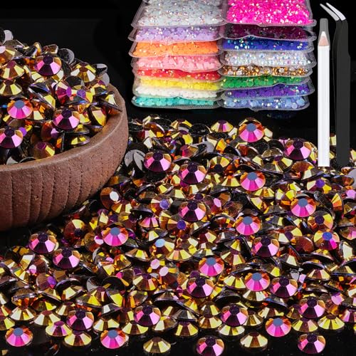 5000pcs 5mm Resin Rhinestones Bulk, Gold Rose AB Flatback Round Jelly Rhinestones Non Hotfix Crystal Gems Large Quantity Wholesale for DIY Crafts Clothes Bottles Face Makeup Manicure