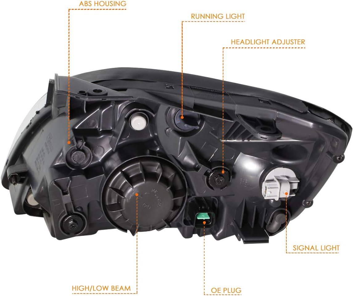 PM PERFORMOTOR Direct Replacement Headlight Assembly Compatible with Rio 5 06-08 | Headlamps with Black Housing Clear Corner