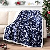 PAVILIA Blue Snowflake Christmas Sherpa Throw Blanket, Reversible Fleece Sherpa Cozy Holiday Blanket 50x60, Soft Winter Throw for Couch & Bed, Plush Cozy Warm