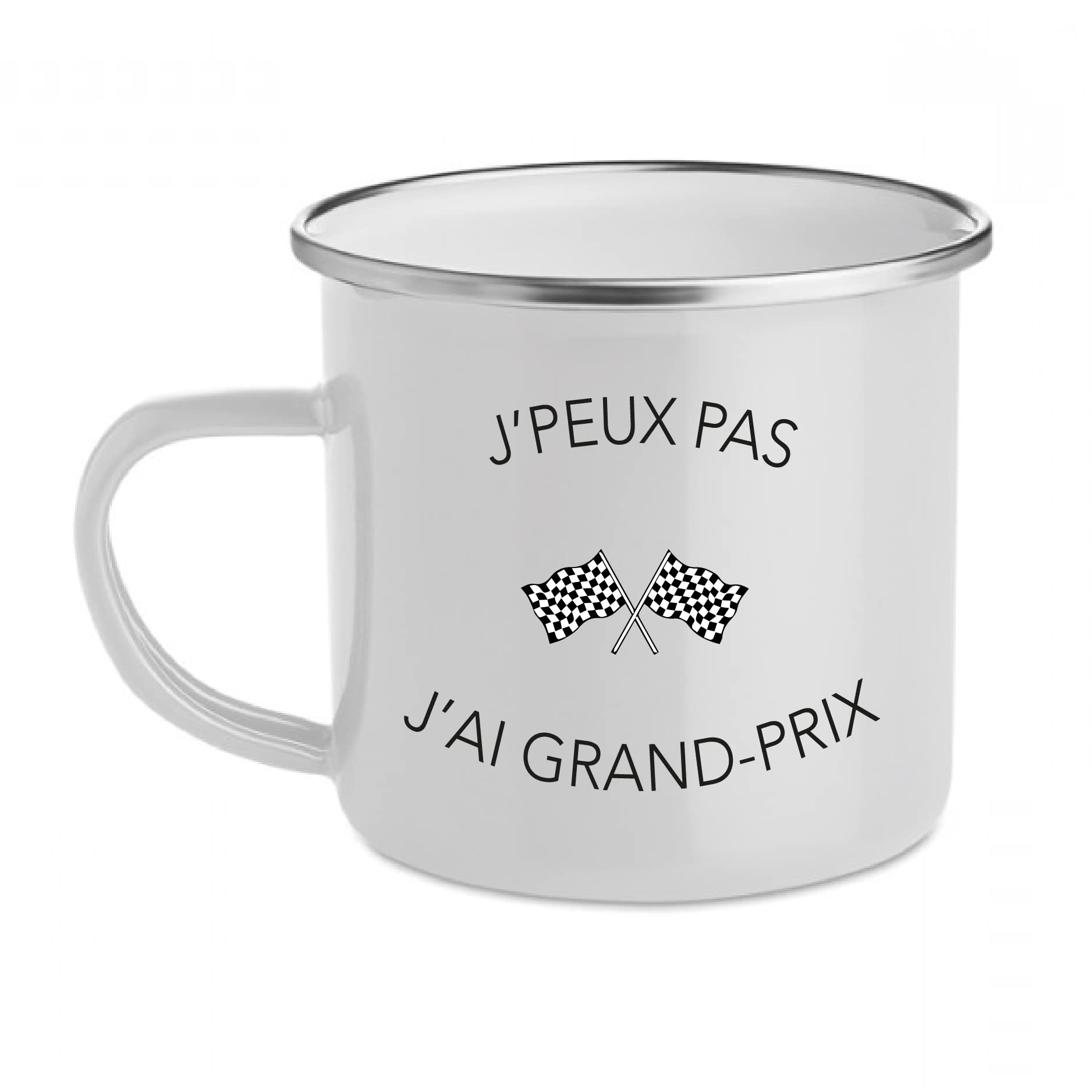 Enamelled Steel Mug "J'ai Grand Prix" Retro Design [French Language]