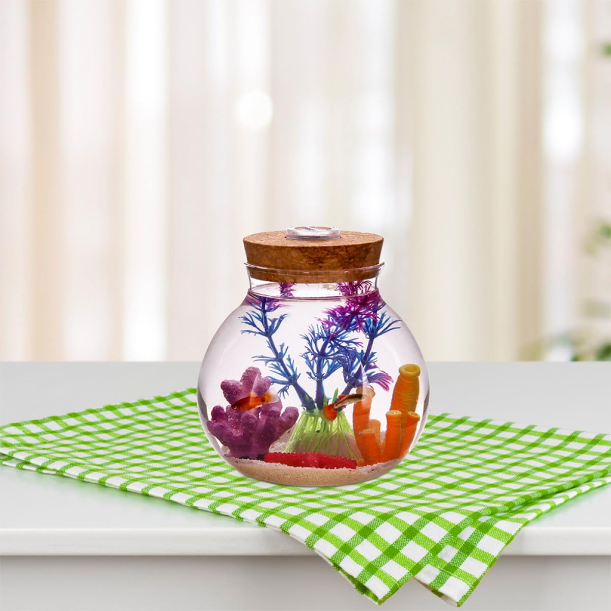 ifundom Vaso Idroponico in Vetro 15Cmx16Cm Luce LED e Coperchio in Sughero, Contenitore Decorativo da Tavolo per Piante Aeree in Ufficio e Casa