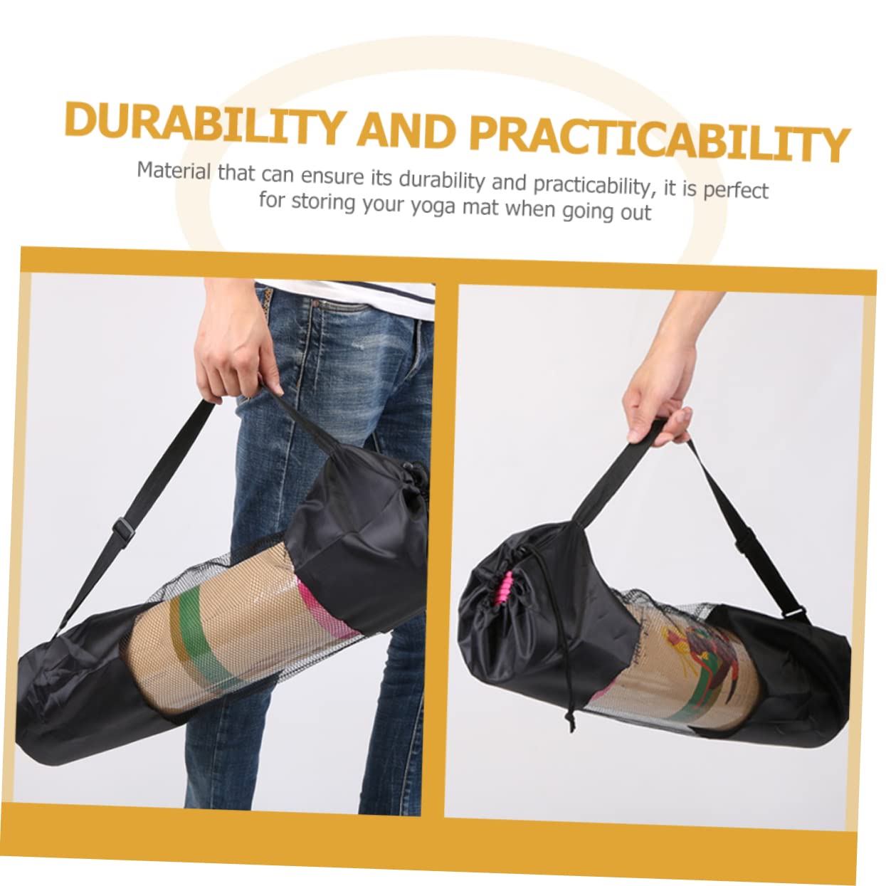 Toddmomy 2Pcs Mesh Design Yoga Mat Carrier Bag Yoga Pouch with Shoulder Strap for Fitness Exercise and Meditation Compact Folding Storage