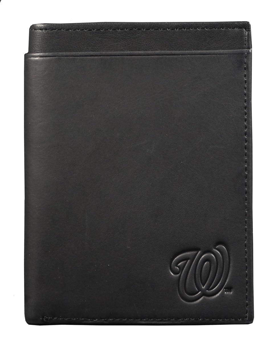 Washington Nationals MLB Black Leather Traveling RFID Blocking Wallet - 14 total slots/pockets