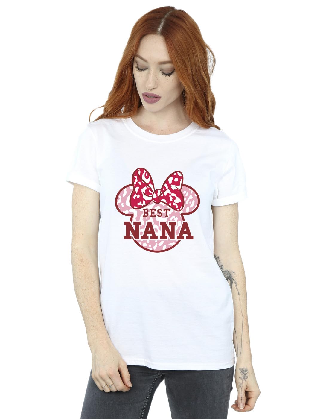 Absolute Cult Women's White Disney Minnie Mouse Best Nana Boyfriend Fit T-Shirt Large
