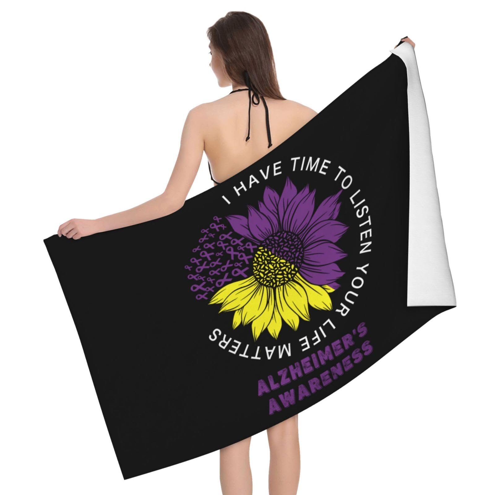 HLBSDM Microfiber I Have Time to Listen Your Life Matters Alzheimer'S Awareness Beach Towel Quick Dry Soft Sand Free Beach Towels for Pool Swim Beach Lightweight Thin Towels