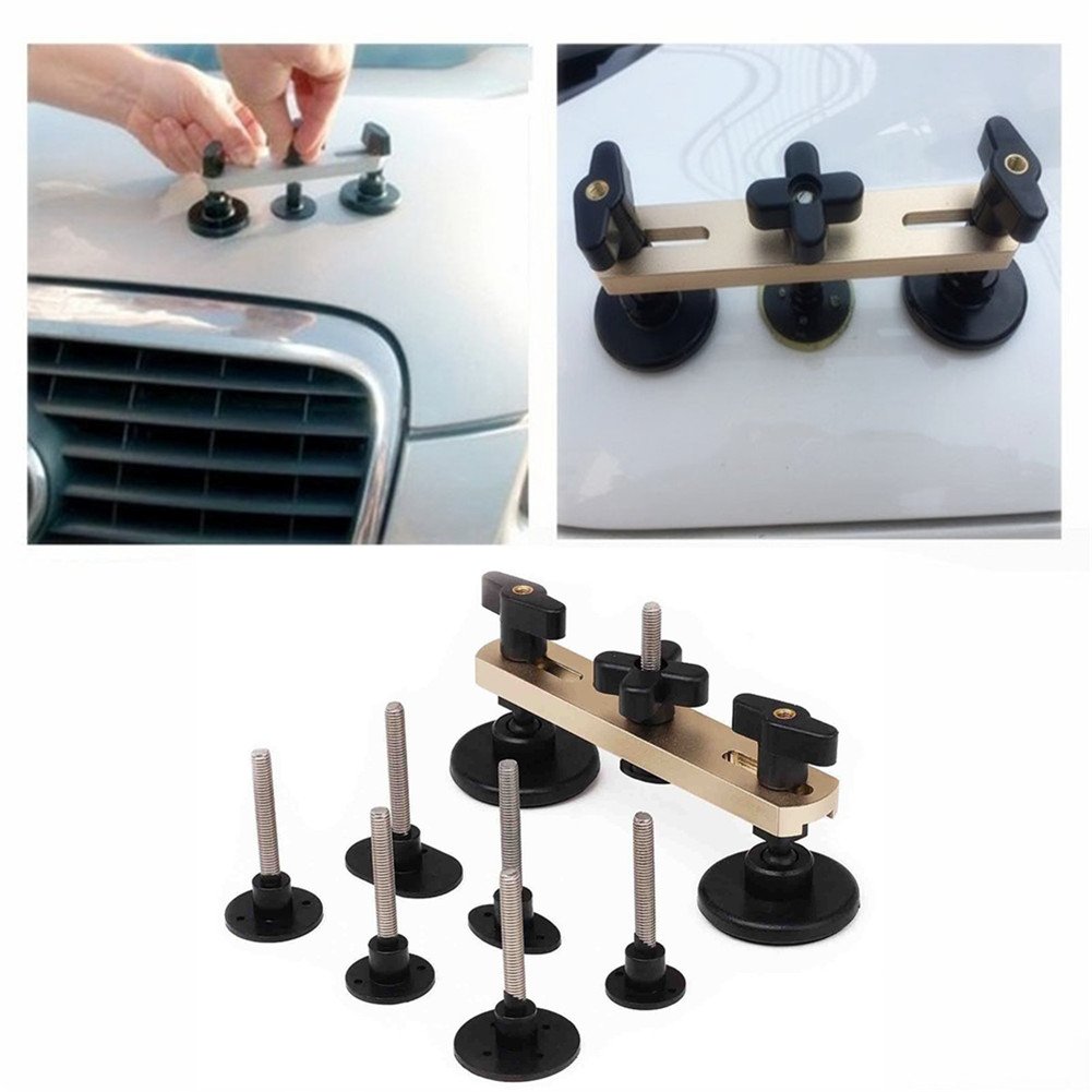 GS 7Pcs Dent Repair Kit, Adjustable Bridge Puller Set, Auto Body Paintless Dent Repair Tool, Car Body Dent Tools with Puller Tabs