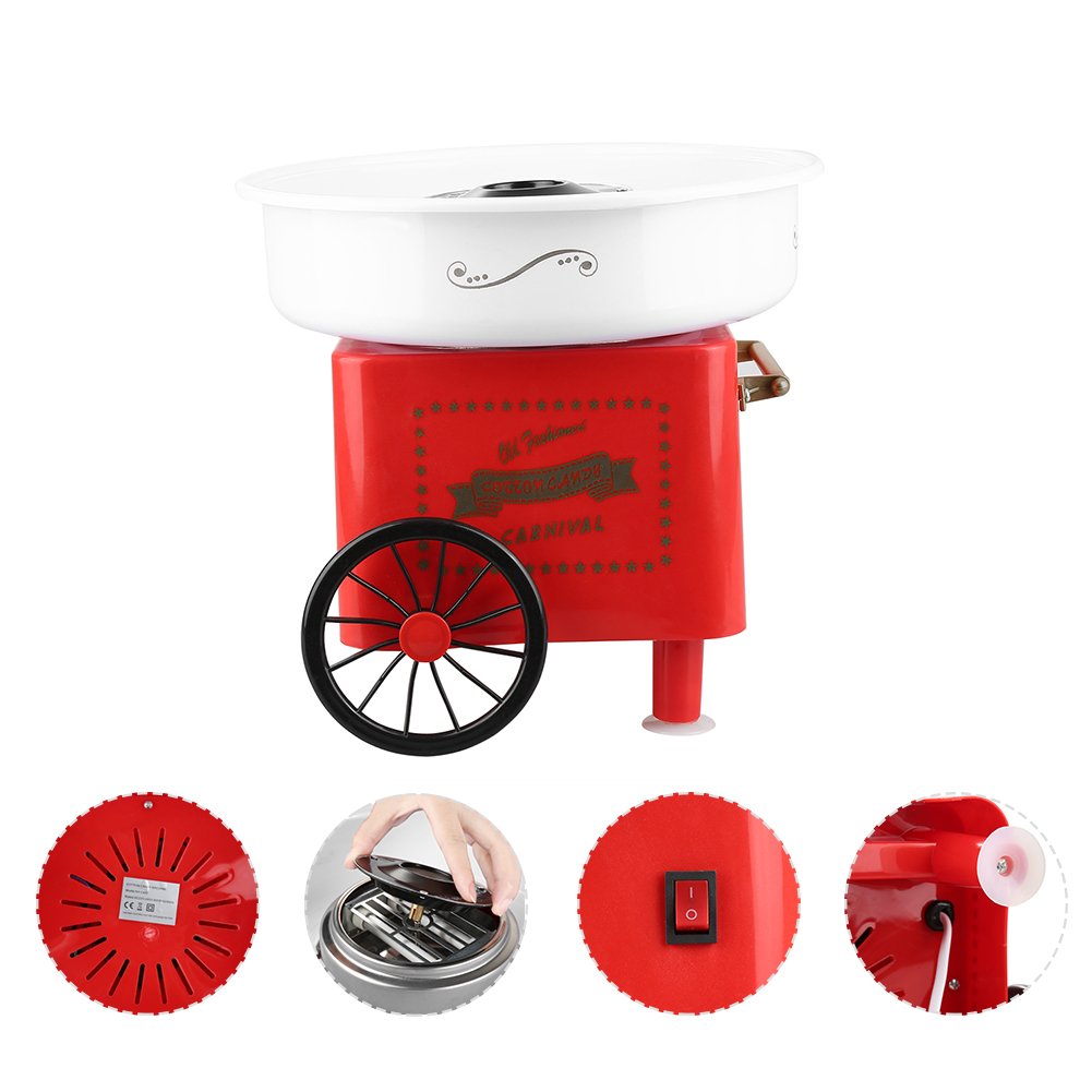 450W Zuckerwattemaschine Set für Zuhause Cotton Candy Machine mit Messlöffel und 10er Stäbchen, für Geburtstagsfeiern, Kindertag und Weihnachten (Rot B)
