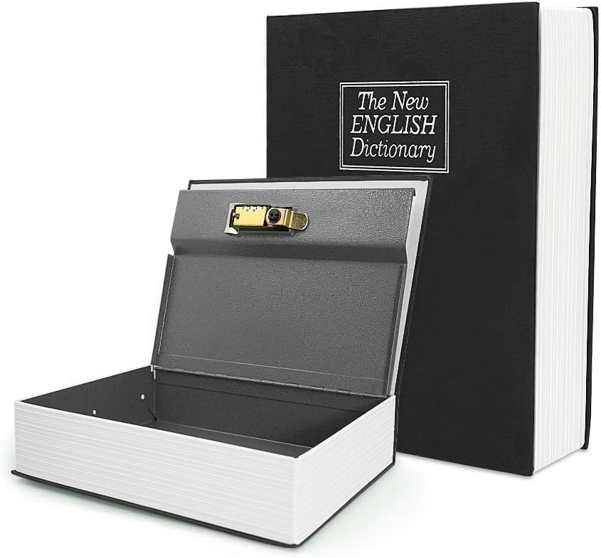 Luwint X-Large Diversion Book Safe Box with Combination Lock, 10.5โโ x 7.8โโ x 2.6โโ Fake Dictionary Metal Hide Stash Container for Storing Money, Jewelry, Gun and Passport