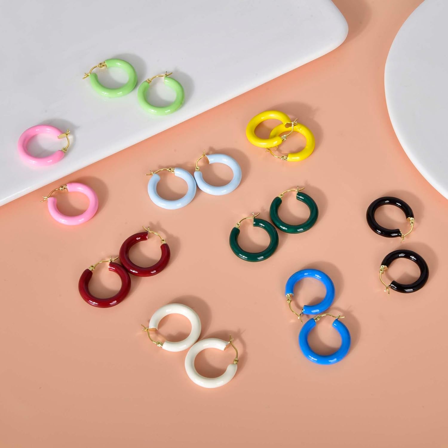 Colorful Chunky Hoop Earrings for Women Gold Plated Enamel Hoops Retro Lightweight Click-Top Earrings Statement Jewelry - Image 6