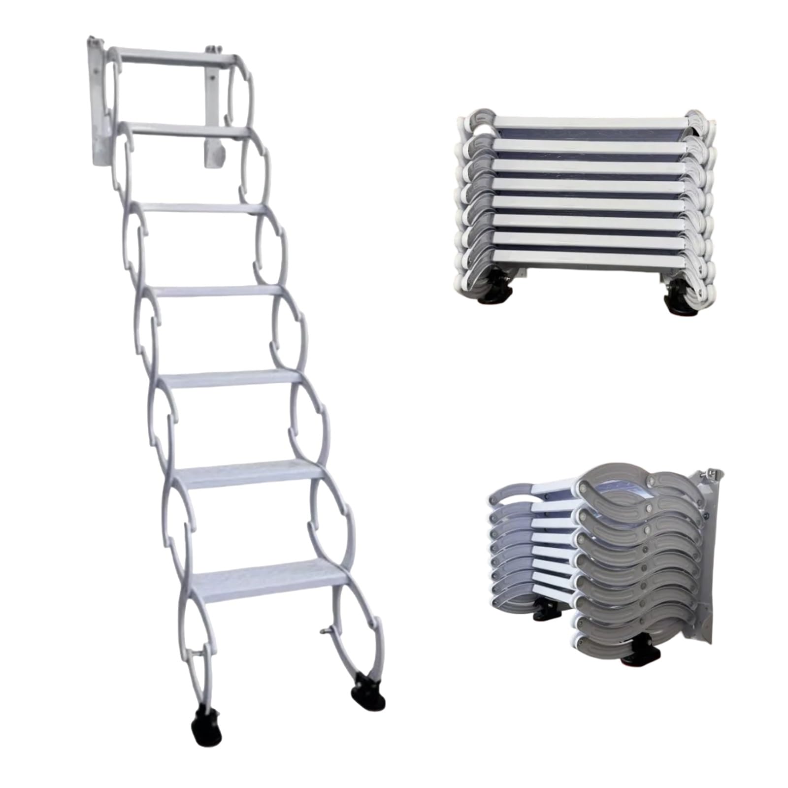 Escalier Pliant Mural, échelle escamotable Pliable pour Grenier avec pédales élargies, échelle télescopique pour Grenier d'extérieur avec système d'abaissement(H280CM/110IN)