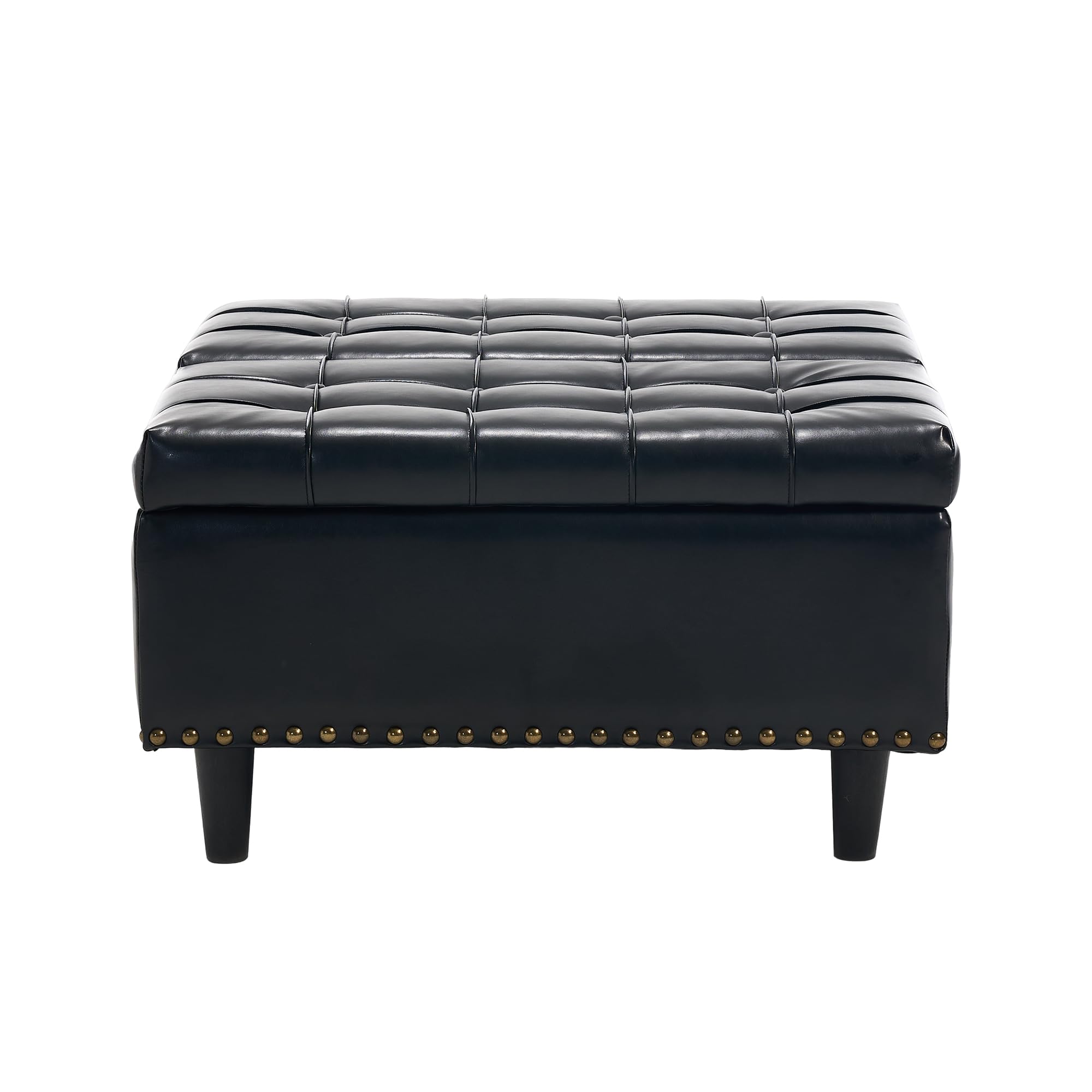 Sedia grande con vano portaoggetti quadrata, scatola imbottita, adatta per soggiorno, camera da letto, studio (nero PU)