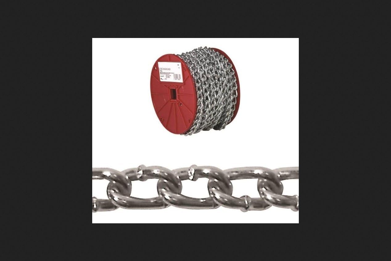 Campbell 0726627 Low Carbon Steel Twist Link Machine Chain on Reel, Zinc Plated, #2 Trade, 0.15" Diameter, 125' Length, 310 lbs Load Capacity