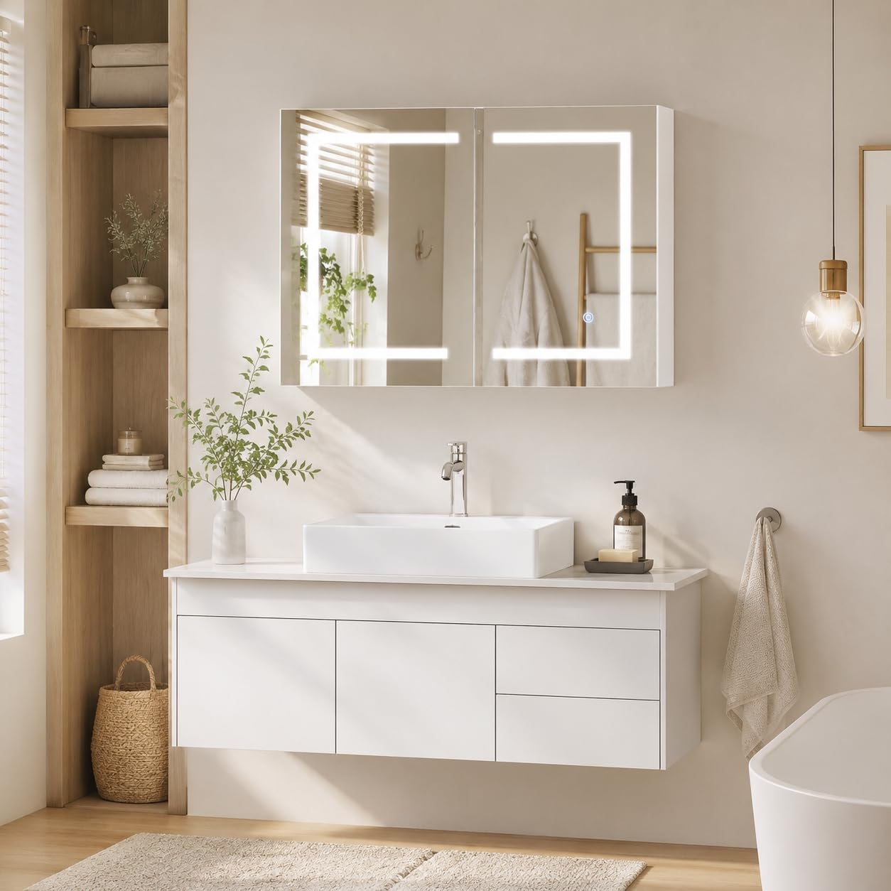 LED Bagno Specchio Armadio Doppia Porta di Stoccaggio a Parete 80x13.5x60 cm Mensole Regolabili Controllo della Temperatura Colore Bagno Moderno Nizer Elegante Soluzione di Archiviazione
