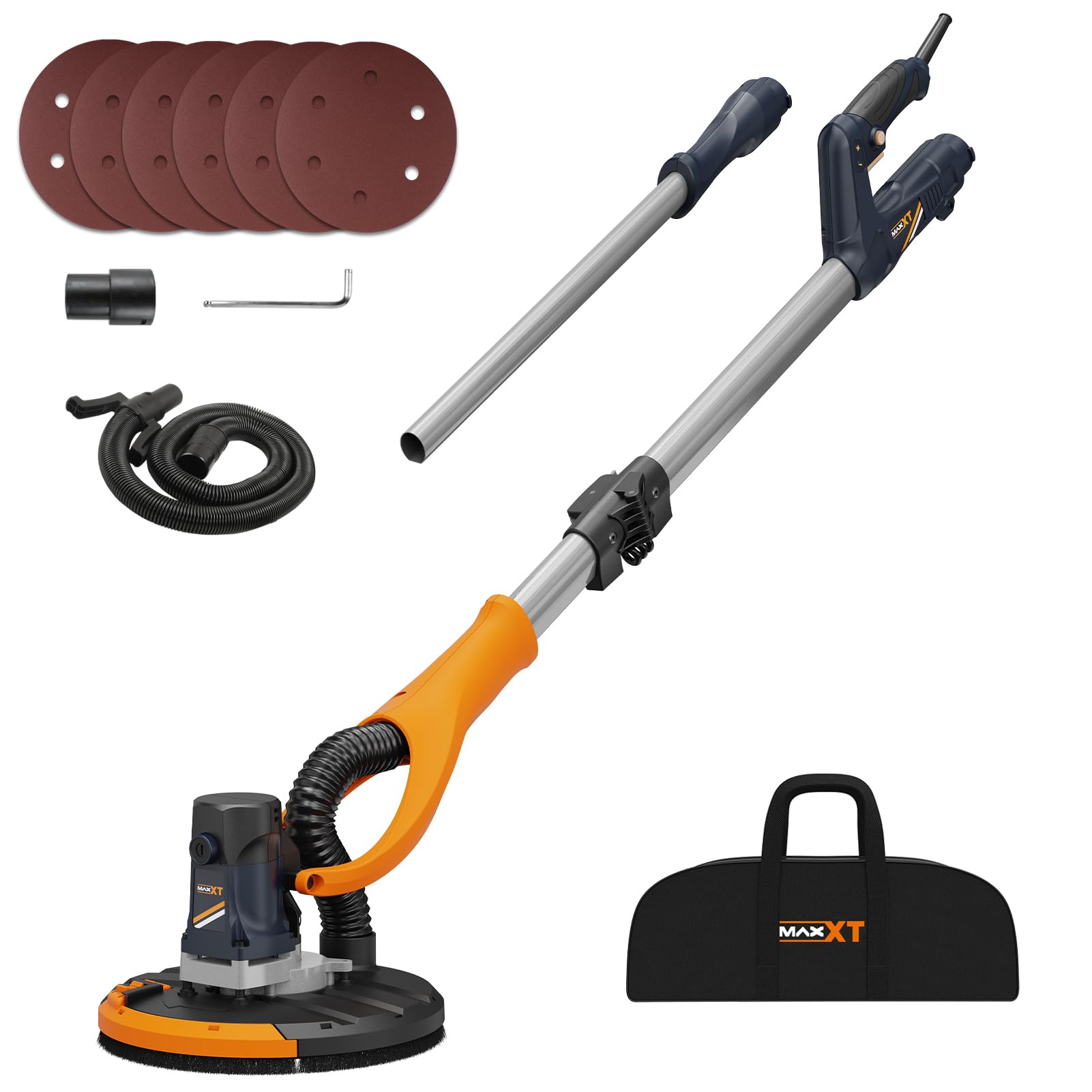 MAXXT Drywall Sander, Lightweight Popcorn Ceiling Removal Tool, 5 Variable Speed Foldable Telescopic Electric Drywall Sander, 800-1700RPM Vertical Power Ceiling Sander With 6pcs SandPapers, Bag