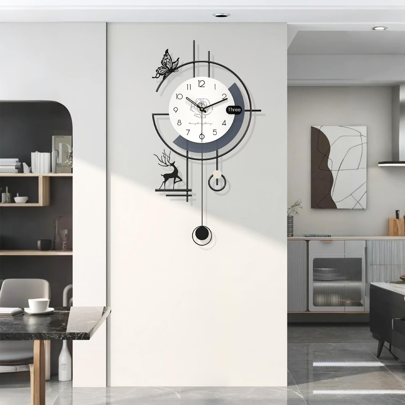 Creativo Orologio da Parete Moderno Squisito Minimalista Decorativo Orologio da Parete Alimentazione a batteria Silenzioso Orologi a Pendolo per Soggiorno Camera da letto Ufficio Cucina (L)