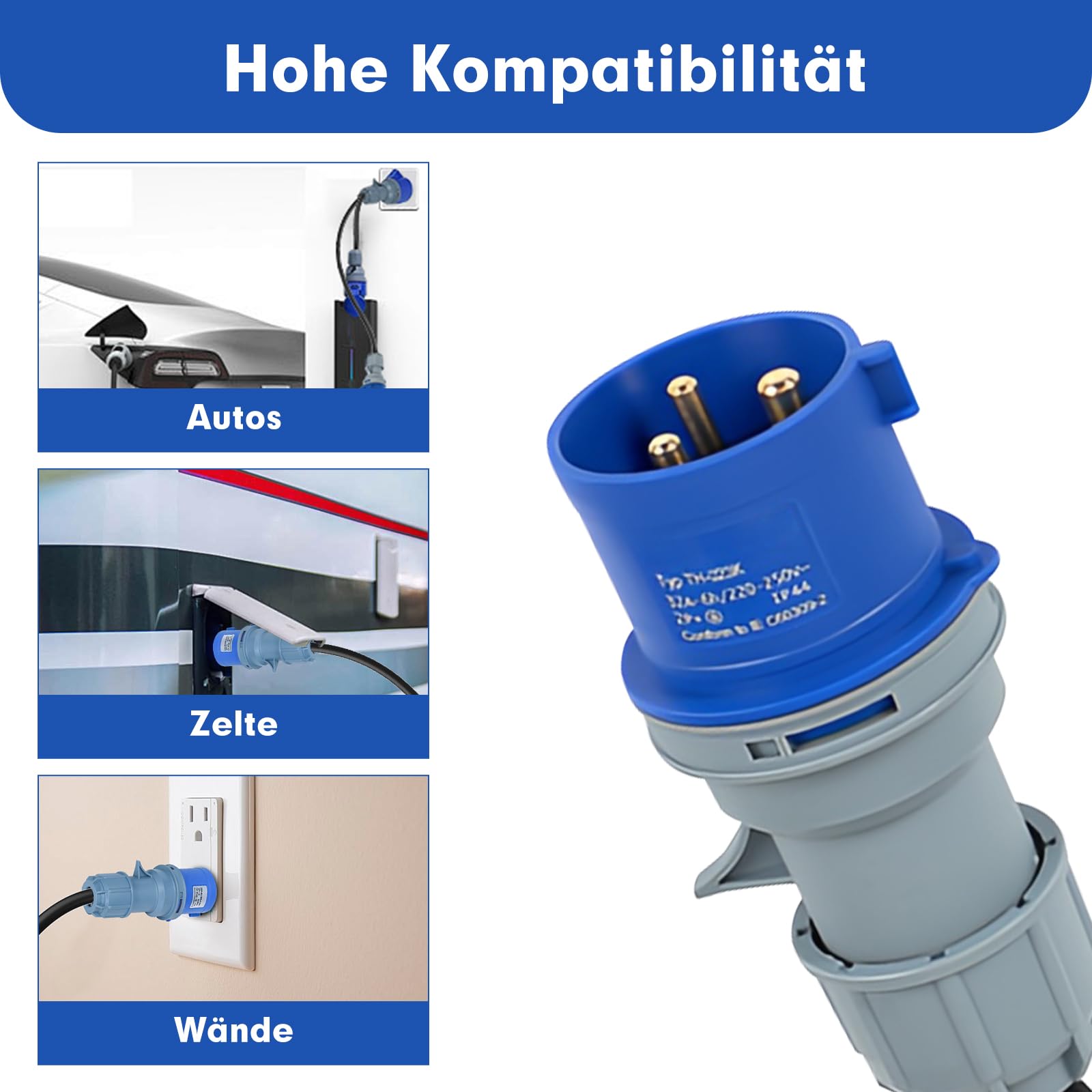 Adattatore presa Industriale,32A Adattatore CEE,Prolunga Campeggio,Splitter di Alimentazione a 2 vie,IP44,per Uso Esterno Camper Campeggio