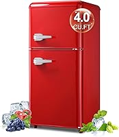 Vista 1 de Retro Mini Fridge with Freezer 4.0 Cu. Ft, Small Refrigerator with 7 Level Adjustable Thermostat, Compact Classic Dual Door Fridge Removable Glass