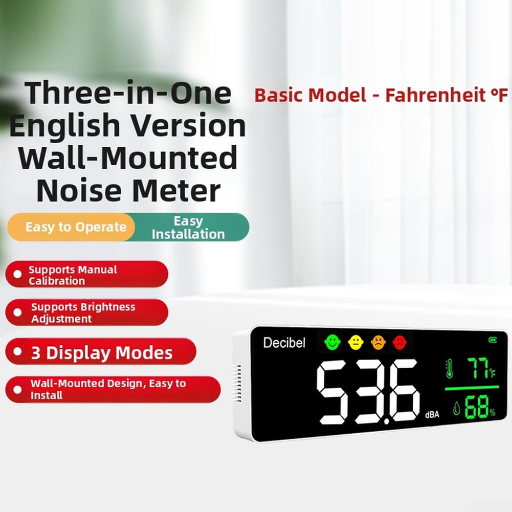 Medidor de Sonido Digital Pared 30-130dB Pantalla LED(℃)