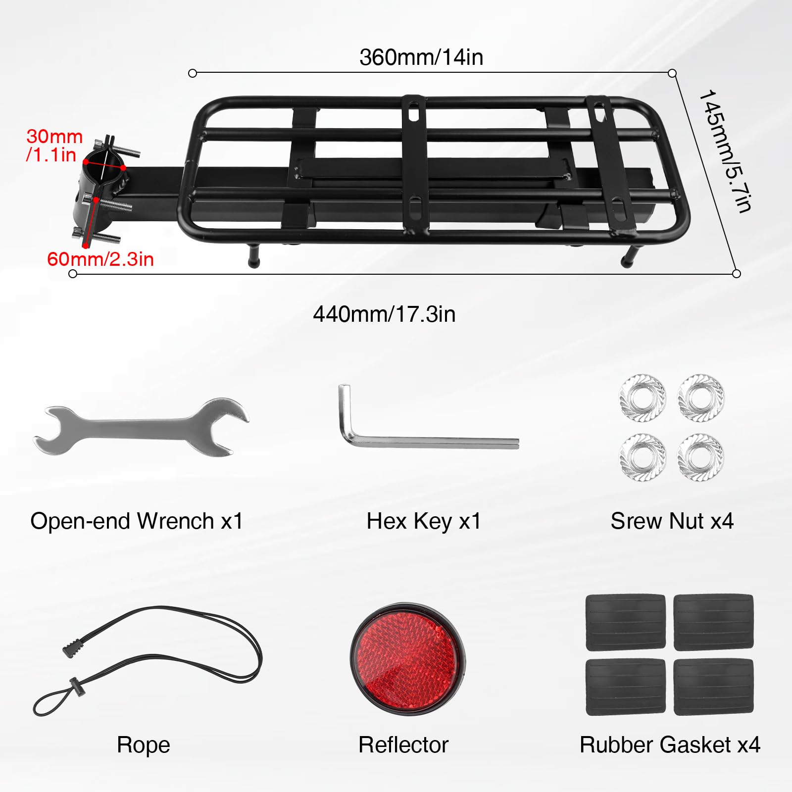 MEGHNA Universal Fahrrad Gepäckträger hinten | 15kg Tragkraft | Einstellbar für 22-29 Zoll Räder | Robuster Alu-Gepäckträger | Einfache Montage mit Werkzeug