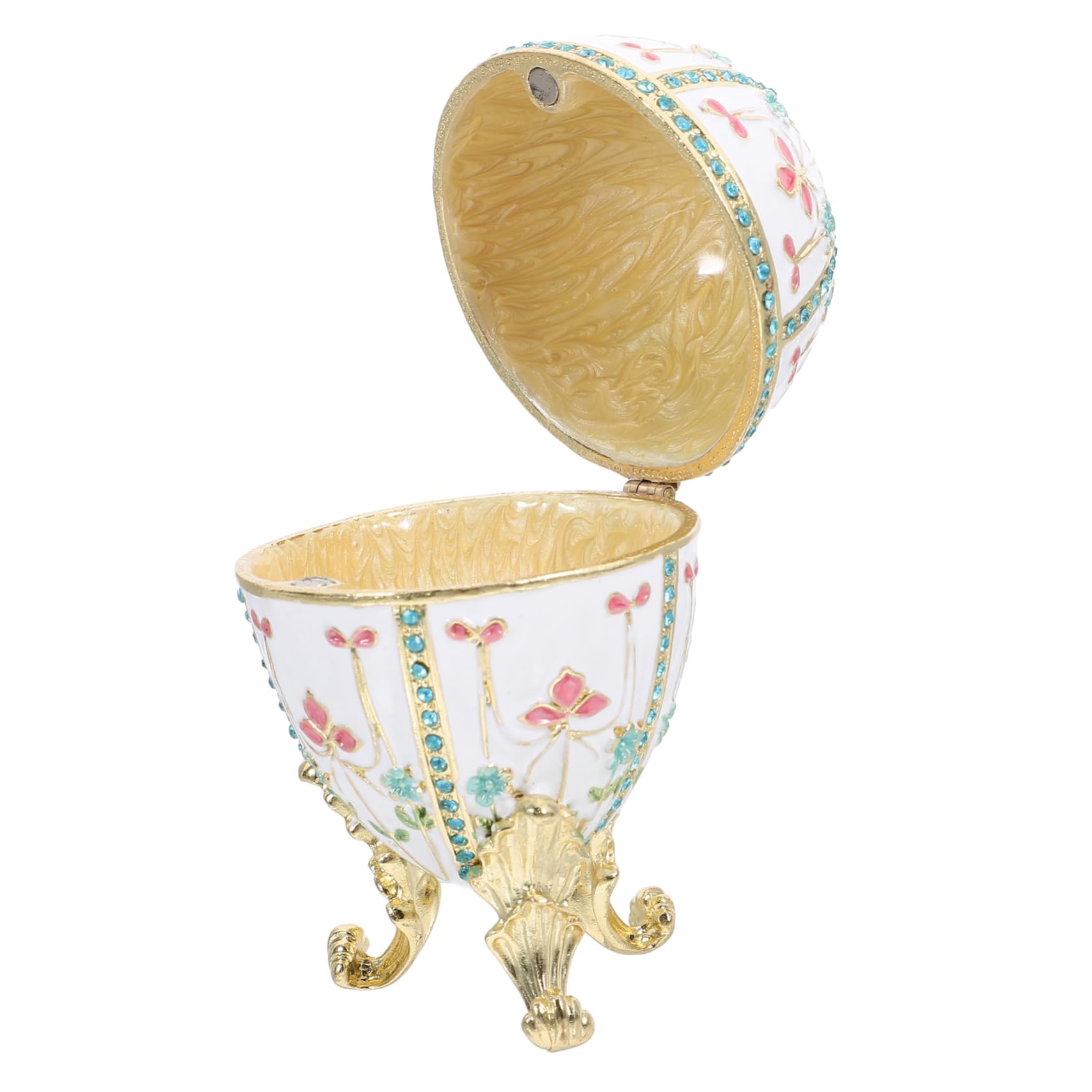 Boîte à bijoux œuf émaillé blanc coffret métal rangement bagues