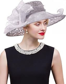 Women's Kentucky Derby Church Dress Hat Wide Brim Leaf Flower Bridal Shower Hat, Bf Grey, One Size