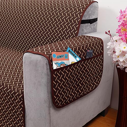 Image of DREAM KING 3 Layers 300 GSM Waterproof Reversible Sofa Cover 4 Seater with Pockets | Dust Protective Soft Fabric Sofa Seat Cover Coffee & Beige
