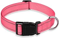 Vista 1 de Collar reflectante para perro con hebilla, collares de nailon de seguridad ajustables para perros pequeños, medianos y grandes, rosa claro, S