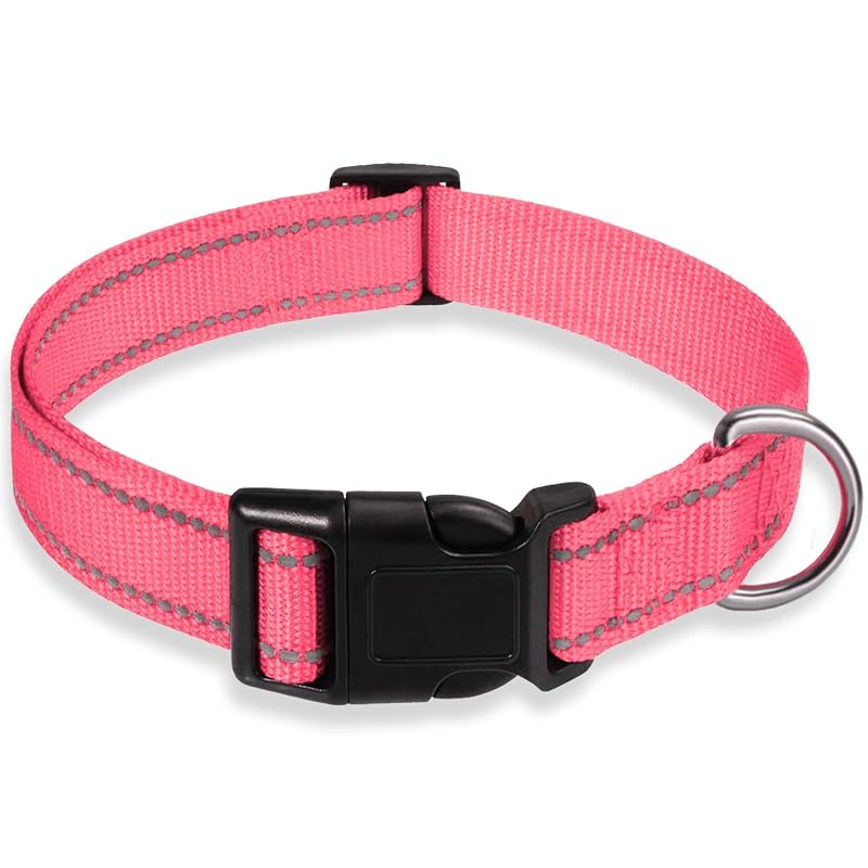 Coleira refletiva para cães em nylon com fivela ajustável BOOMIBOO Light Pink XLarge, pescoço de 40,64 a 66,04 cm