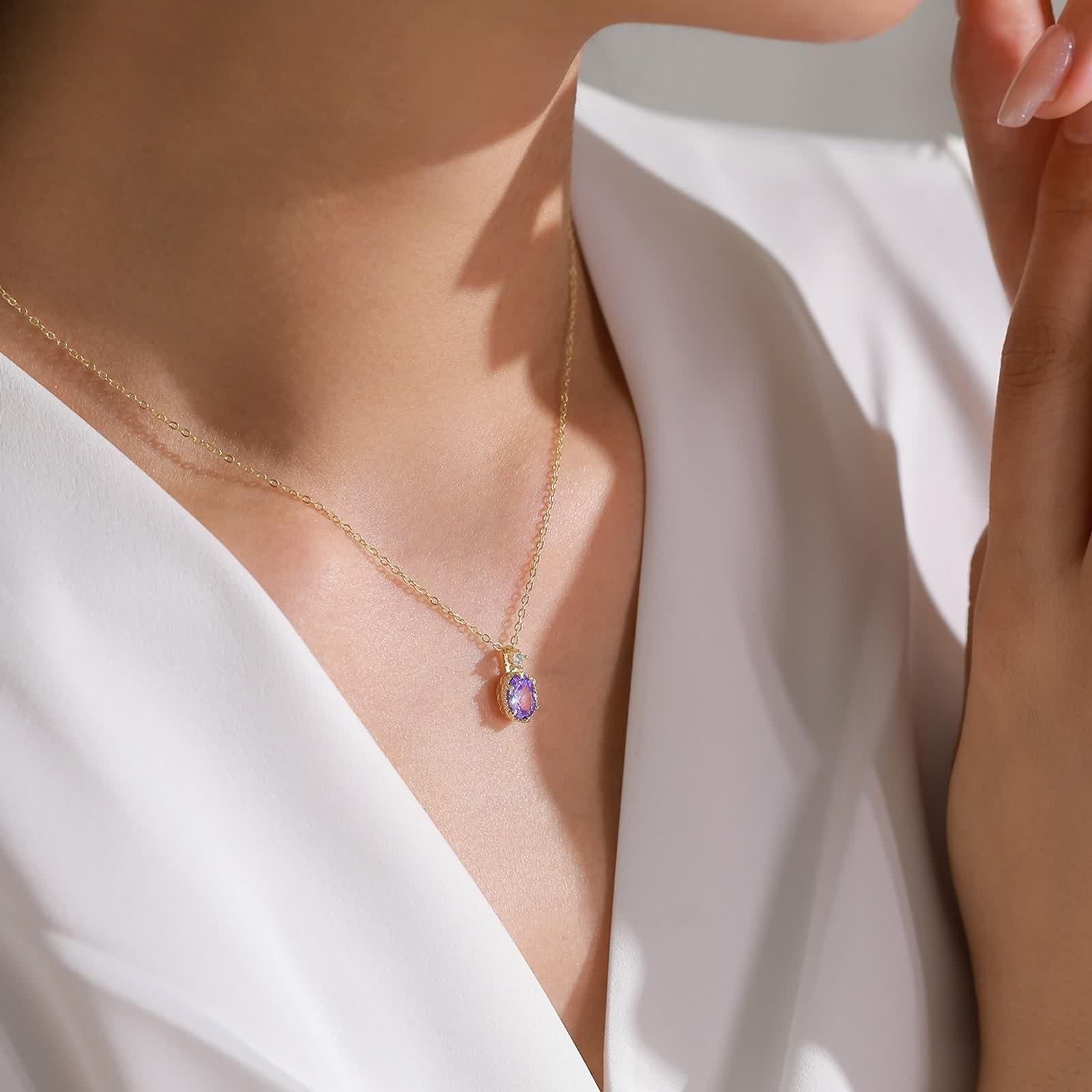 Set di gioielli in oro, orecchini e collana, in argento Sterling 925, con ciondolo ovale di zucchero, con zirconi da donna