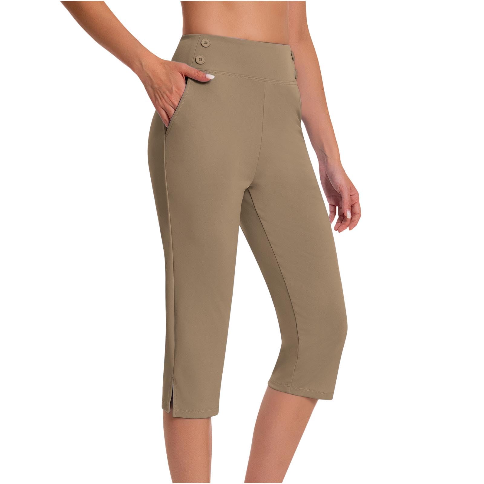 Pantalones de Chándal para Mujer, 3/4 Siete Octavos Elásticos de Cintura Alta, Pantalones de Golf de Corte Recto, Capris Imperdibles para Trabajo, Gimnasio o Running, Tejido Ligero para Verano