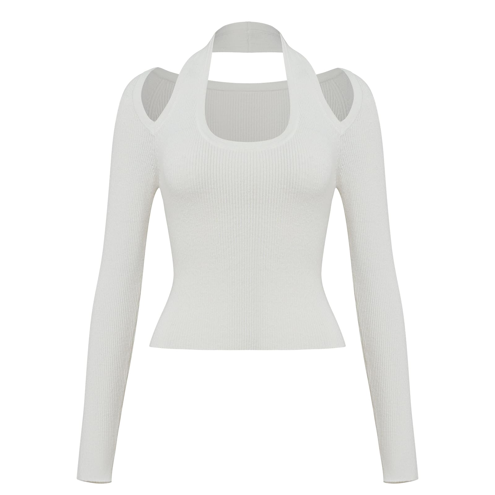 Women's Halter Neck Sweaters Long Sleeve Crop Knit Pullover Tops