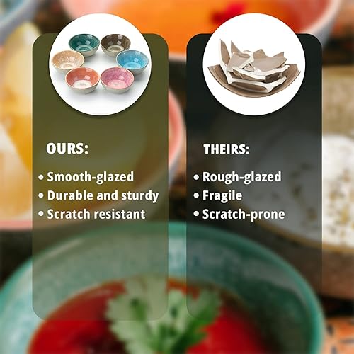 Miniatura 6 de Brew To A Tea BTaT- - Cuencos de cerámica para inmersión, 3.5 onzas, juego de 6, cuencos pequeños coloridos, plato de salsa de soja, cuencos de