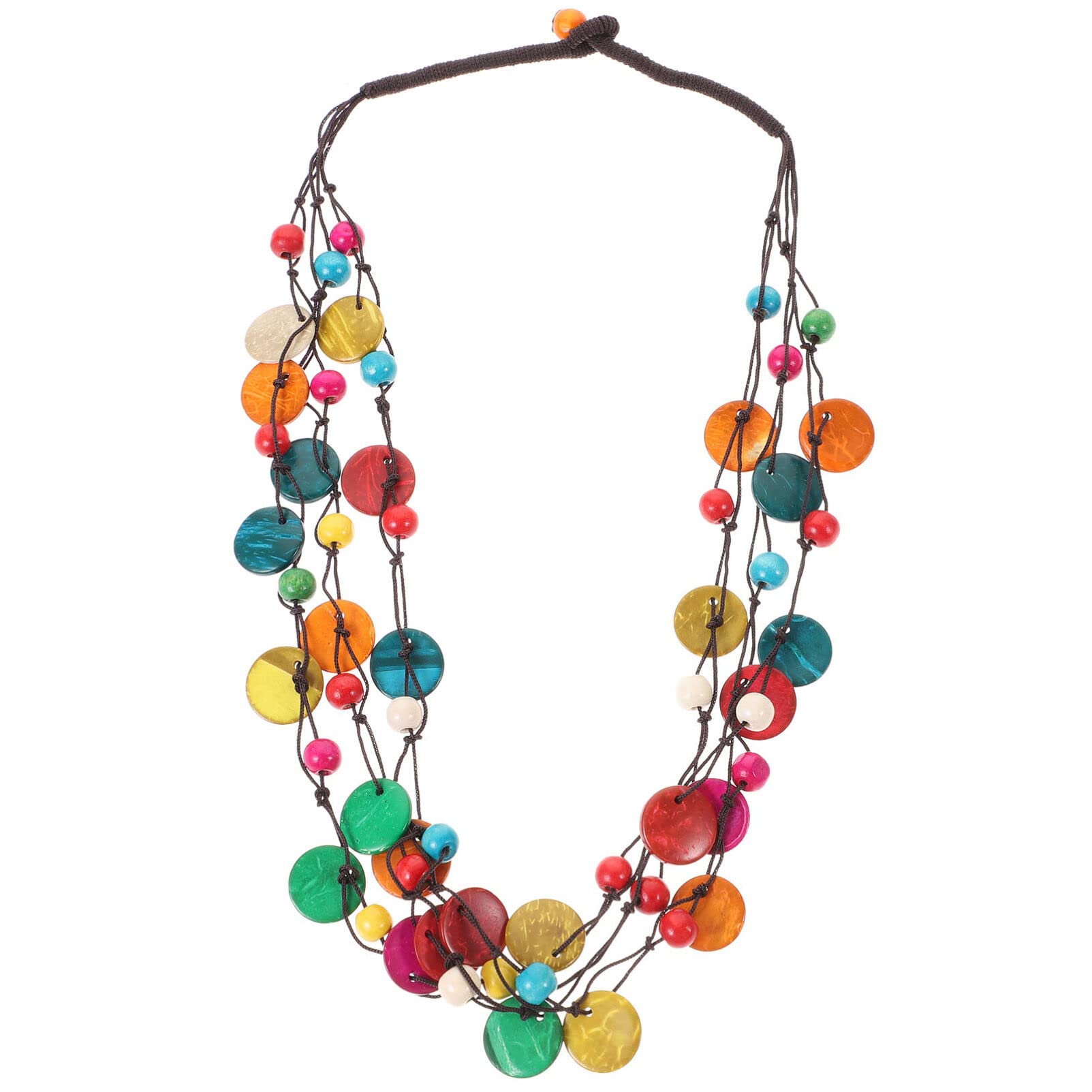 PRETYZOOM Collar Largo con Cuentas de Madera de Concha de Coco Bohemio para Mujeres Y Niñas Joyería Étnica