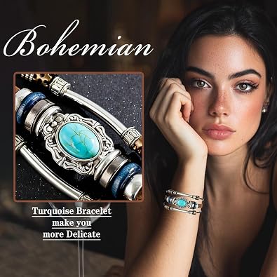 Leather Wrap Bracelets for Women Boho Multi-Layer Turquoise Bracelet Beads Stackable Bangle