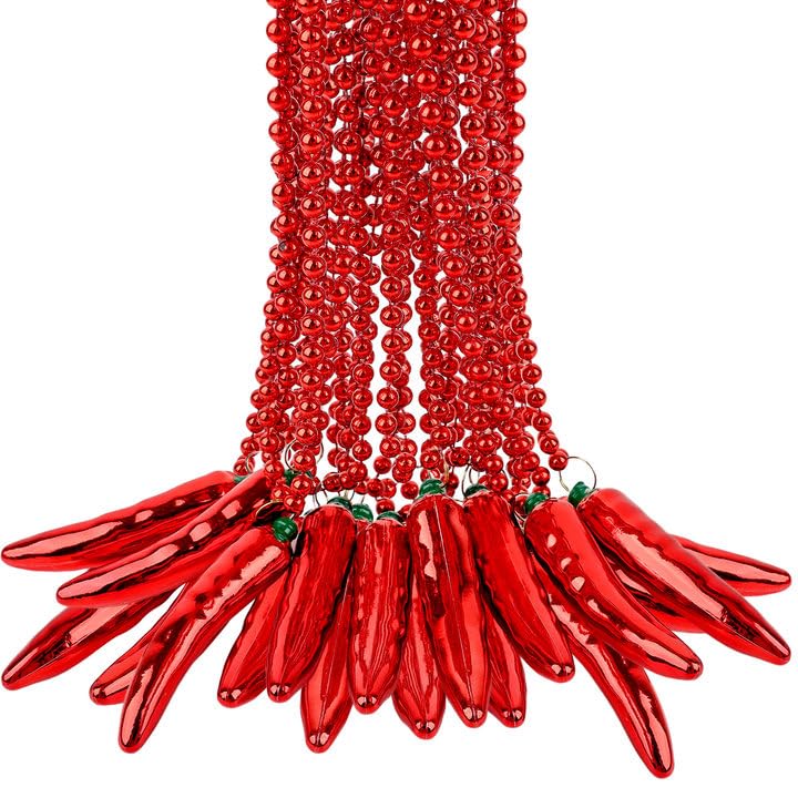 Hoarost 36 Pcs Chili Pepper Bead Necklaces Fiesta Red Pepper Beads Necklaces for Carnival Party Supplies Decorations