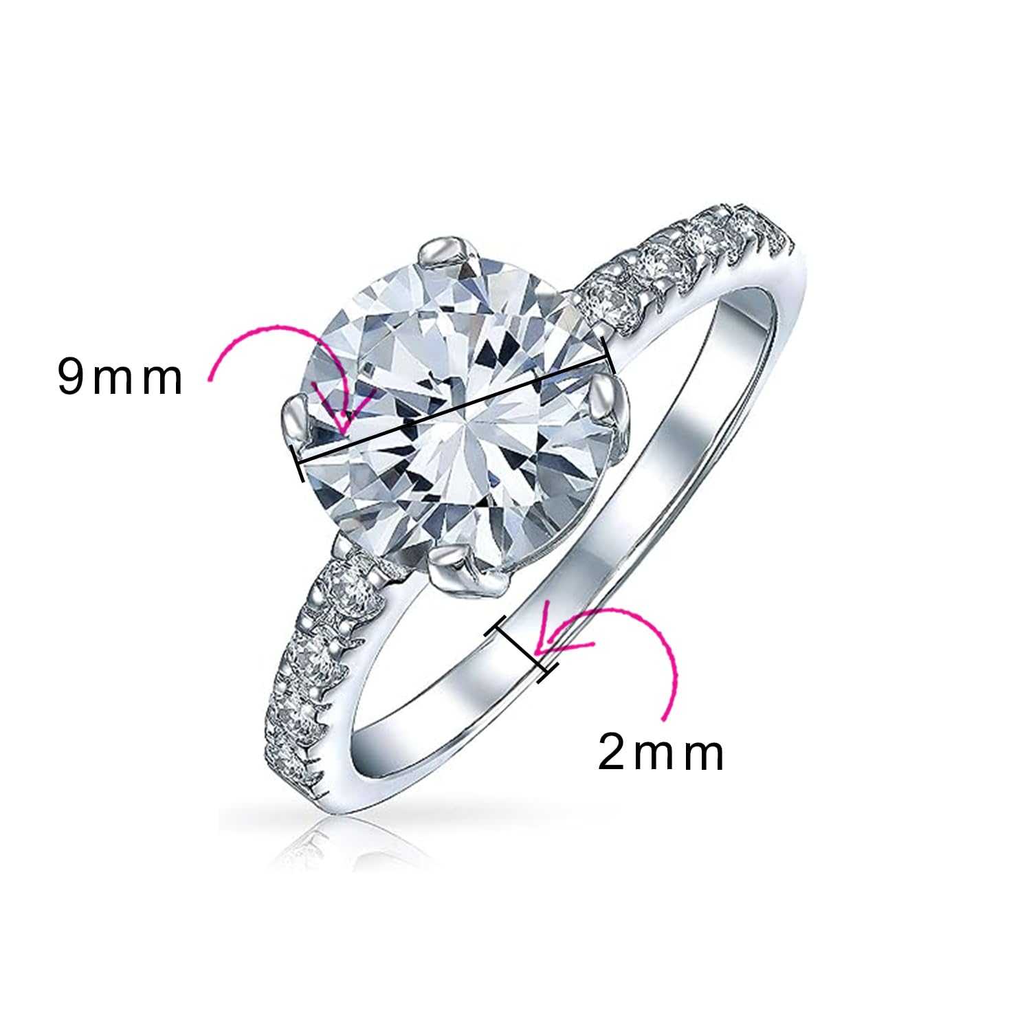 Bling Jewelry Personaliza Promesa Atemporal Anillo de Compromiso Solitario de 1.75CT AAA CZ Corte Brillante Redondo para Mujer Circonita Cúbica Pavé Banda Delgada .925 Plata de Ley Personalizable