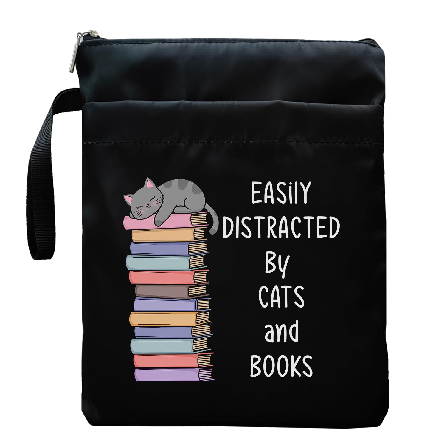 Book Sleeve, Book Covers with Zipper, Funny Cat & Book for Book Lovers, Gifts for Women Teacher Librarian Bookworm Bookish- Easily Distracted by Cats