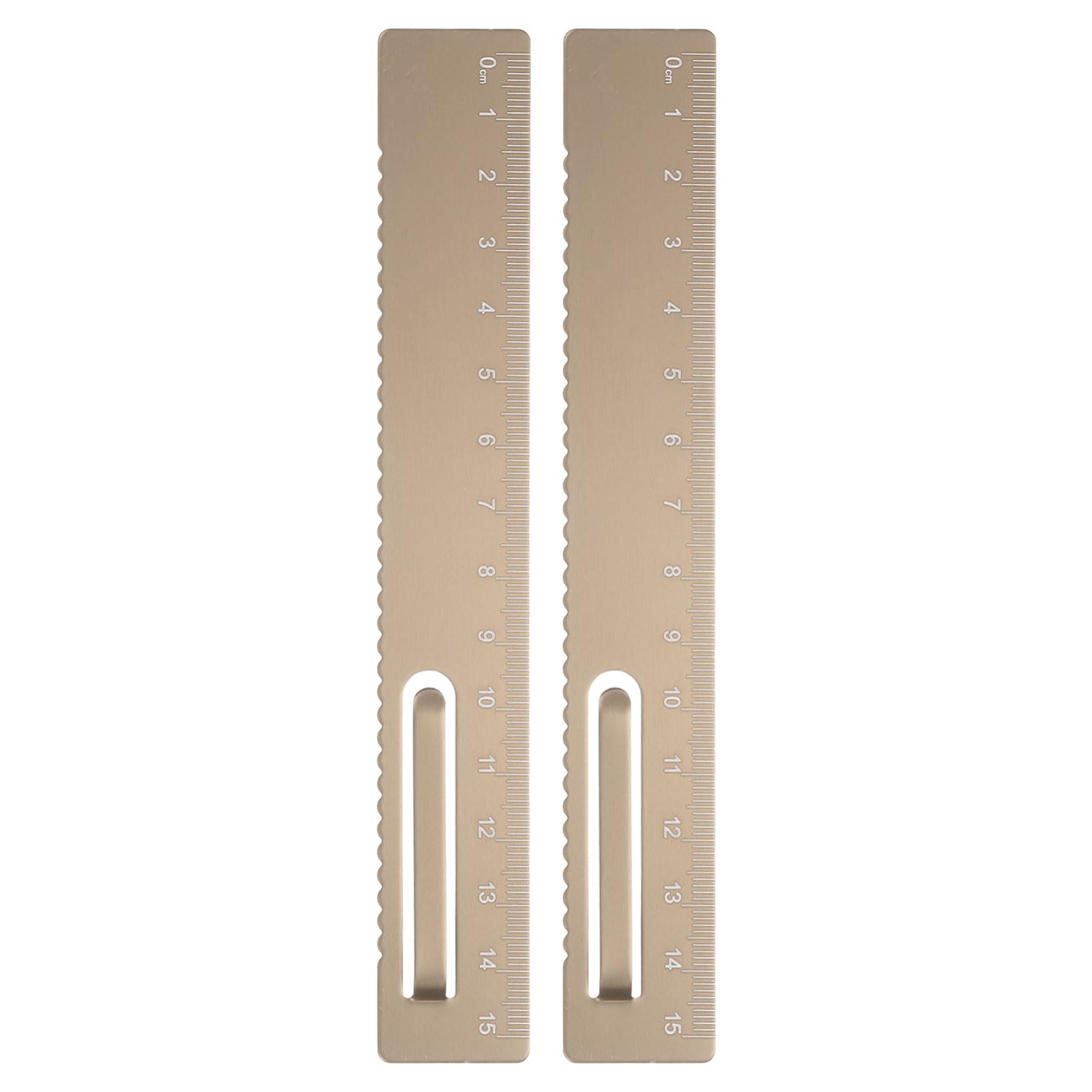 sourcing map 2pcs Straight Ruler 15cm Metric Metal Aluminum Alloy Measuring Bookmark Clip Ruler Scale Tool for Measure Study Reading Classroom Office, Gold