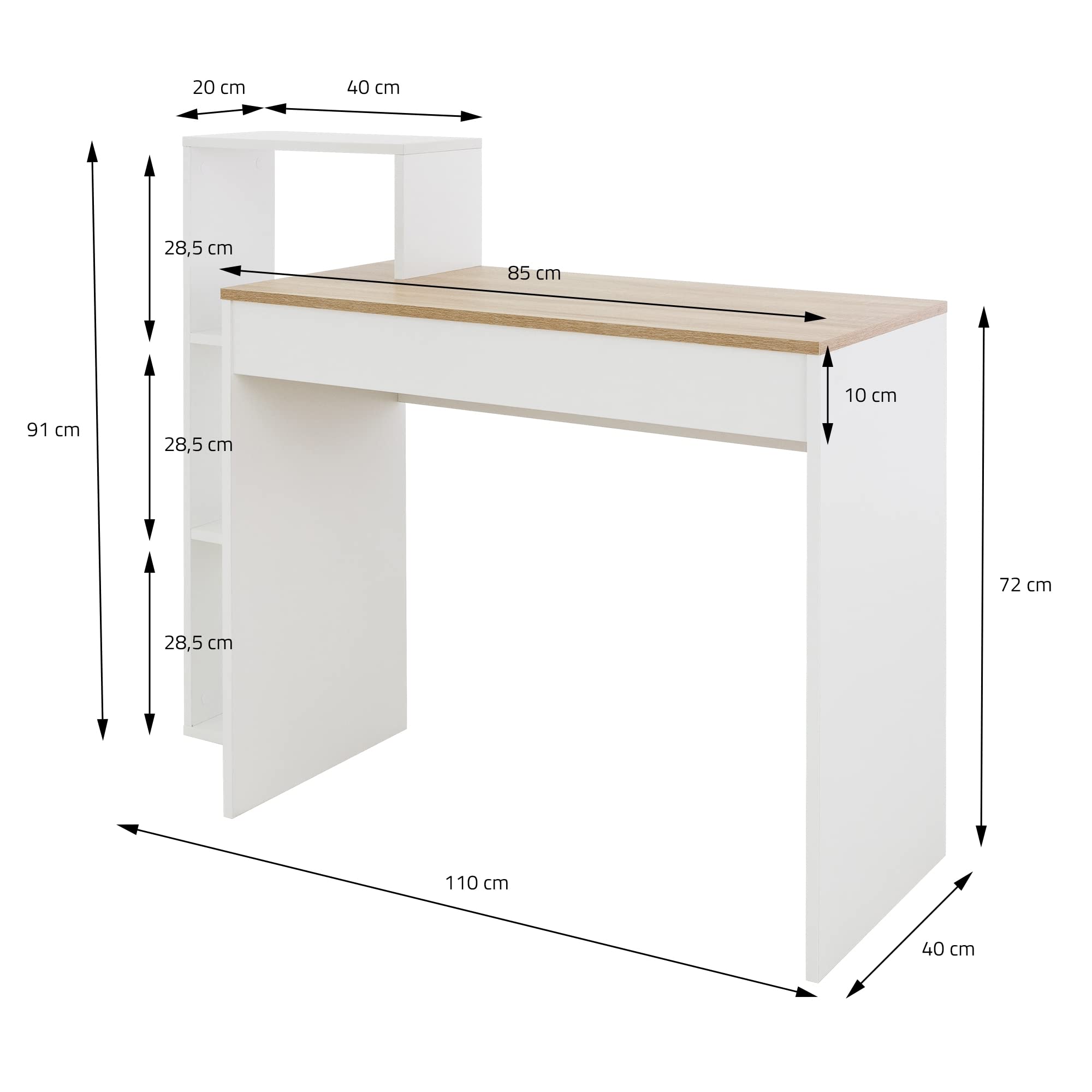 Computer Desk per PC e Laptop con 3 Scaffalature 110x72x40 cm - Dettaglio