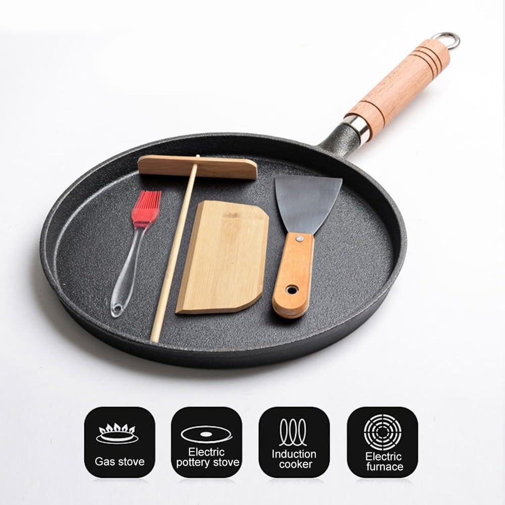 Hierro fundido grueso sin sartén de 26 cm para cocinar crepes de panqueques