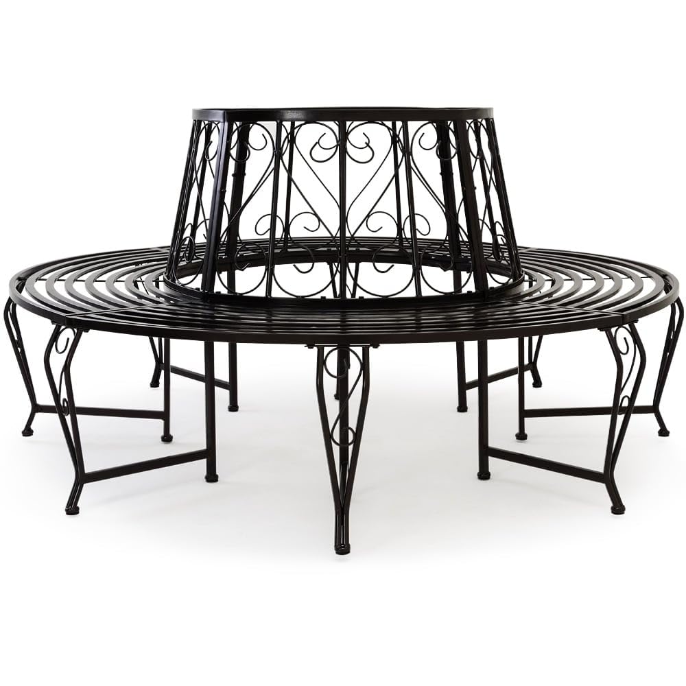 Casaria® Gartenbank Sitzbank Ø160cm Metall Pulverbeschichtet Wetterfest 320kg Belastbar Rundbank Fußschutz Garten Baum Bank Vintage Schwarz