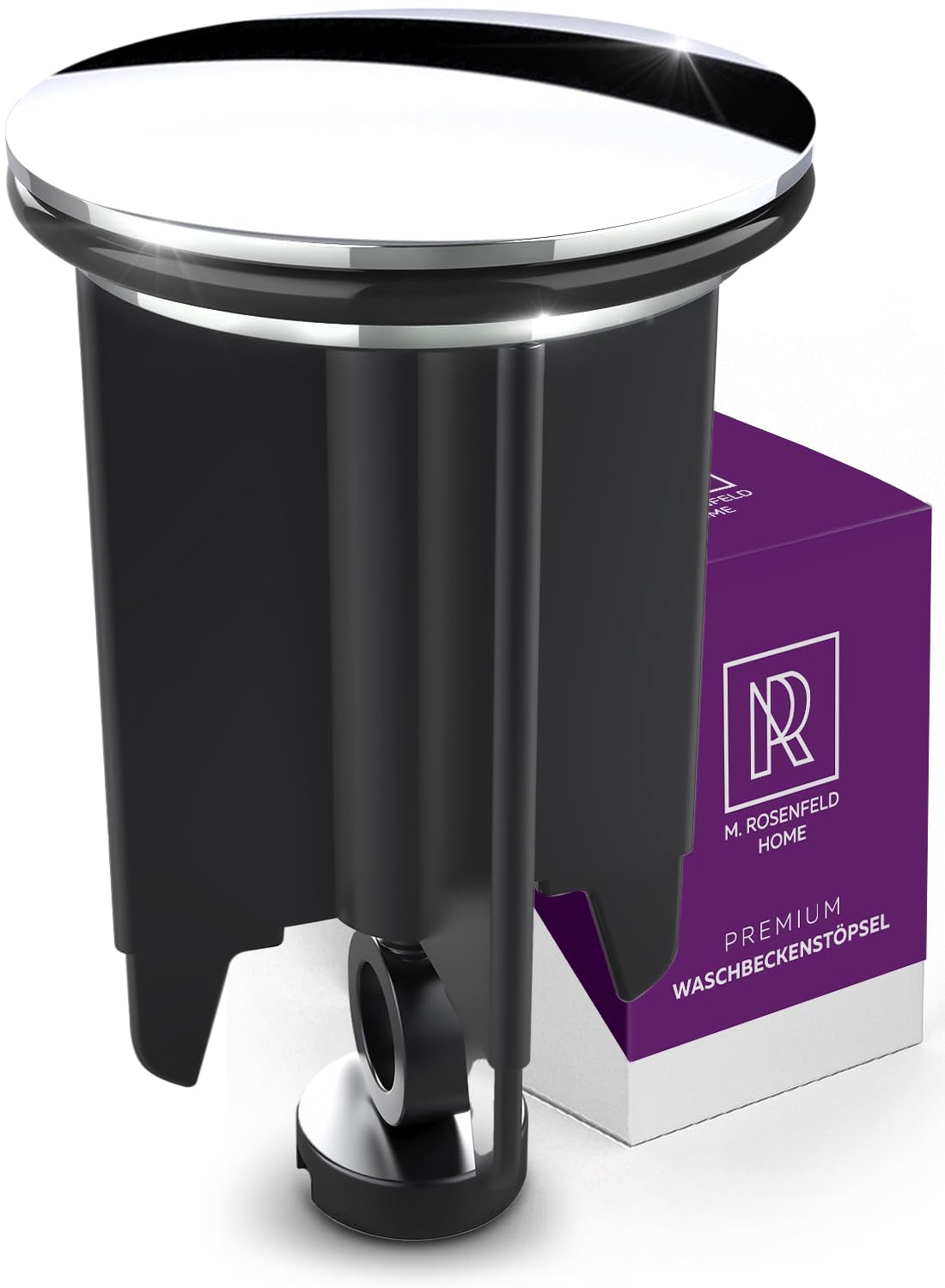 M. ROSENFELD HOME Universal Waschbeckenstöpsel 40mm Chrom Abflussstopfen – aus Messing, Abflussstöpsel mit Gummi für Waschbecken im Bad und Bidets - Excenterstopfen - Höhenverstellbar, Rostfrei, Dicht