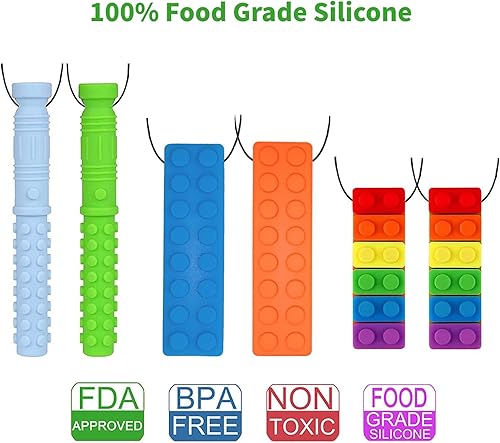 Miniatura 6 de Collares masticables para niños sensoriales paquete de 5 collares masticables de arcoíris coloful collar de dentición sensorial de silicona para
