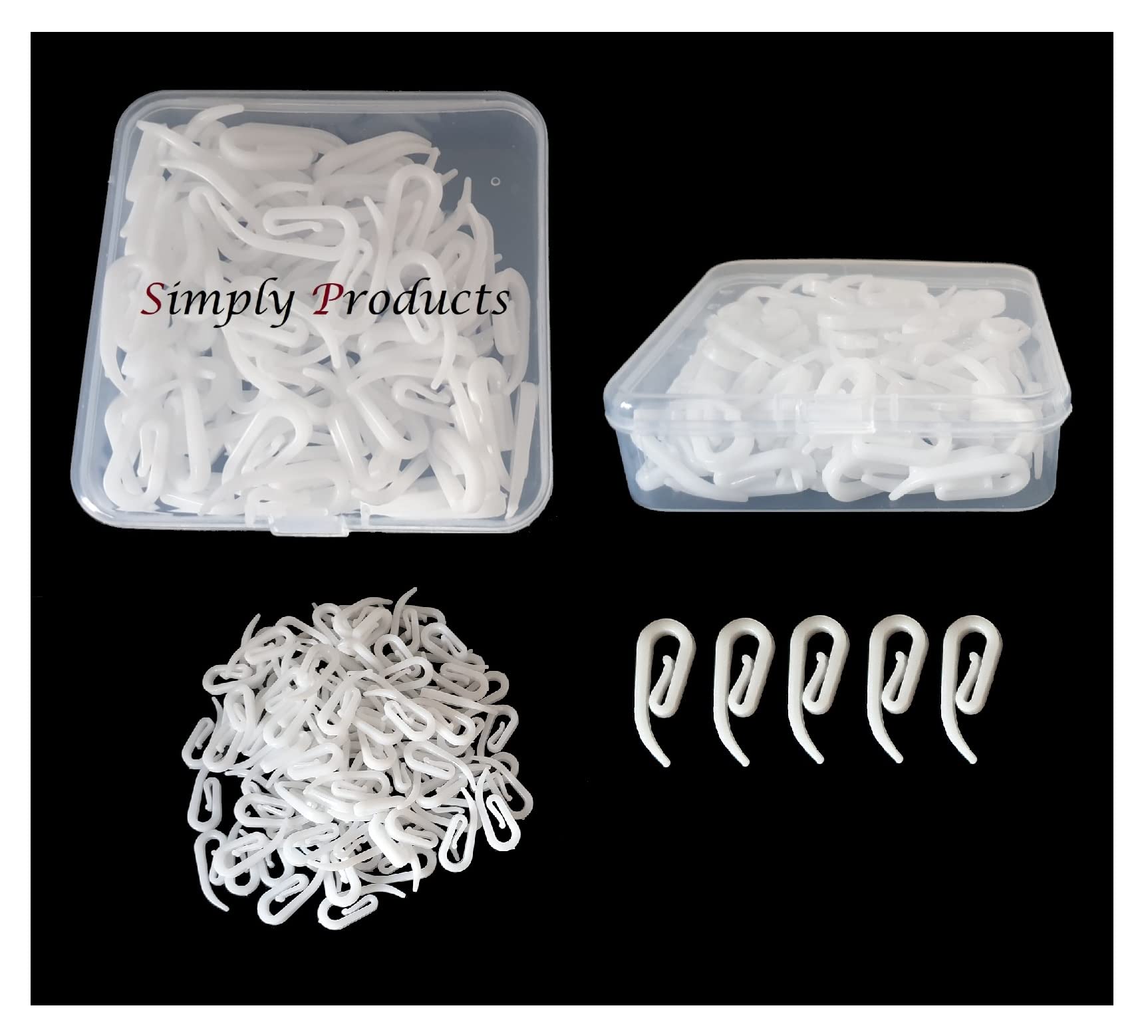 White Pastic Curtain Hooks, Heavy Duty White Hooks for Pencil Pleat Window Curtain, Door Curtains and Shower Curtain (100pc White Curtain Hooks)