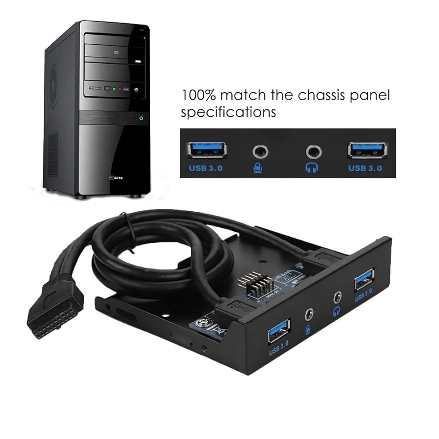 Panneau Avant PC 3.5" - 2 USB 2.0 + Audio - Conversion Baie Disquette